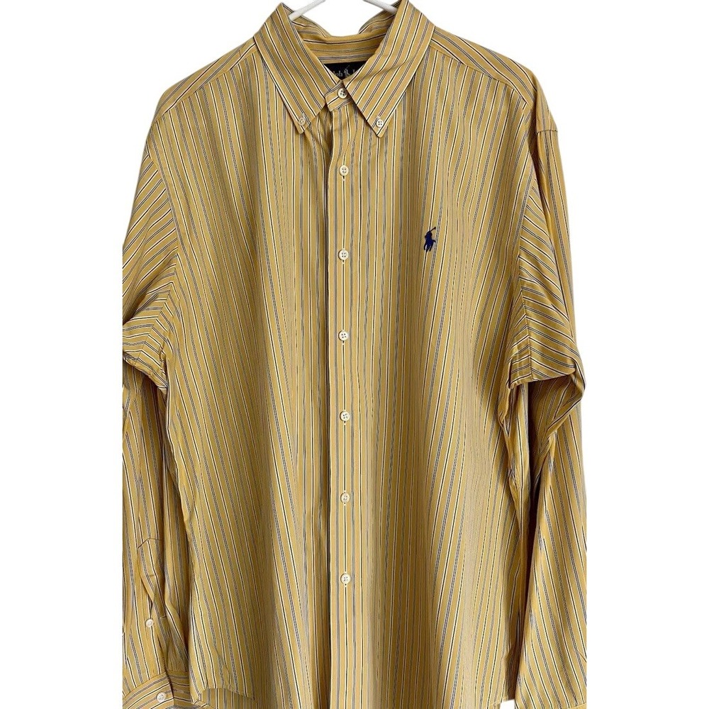 Ralph Lauren Classic Fit Striped Button Down Shirt Mens XL Yellow Blue Cotton